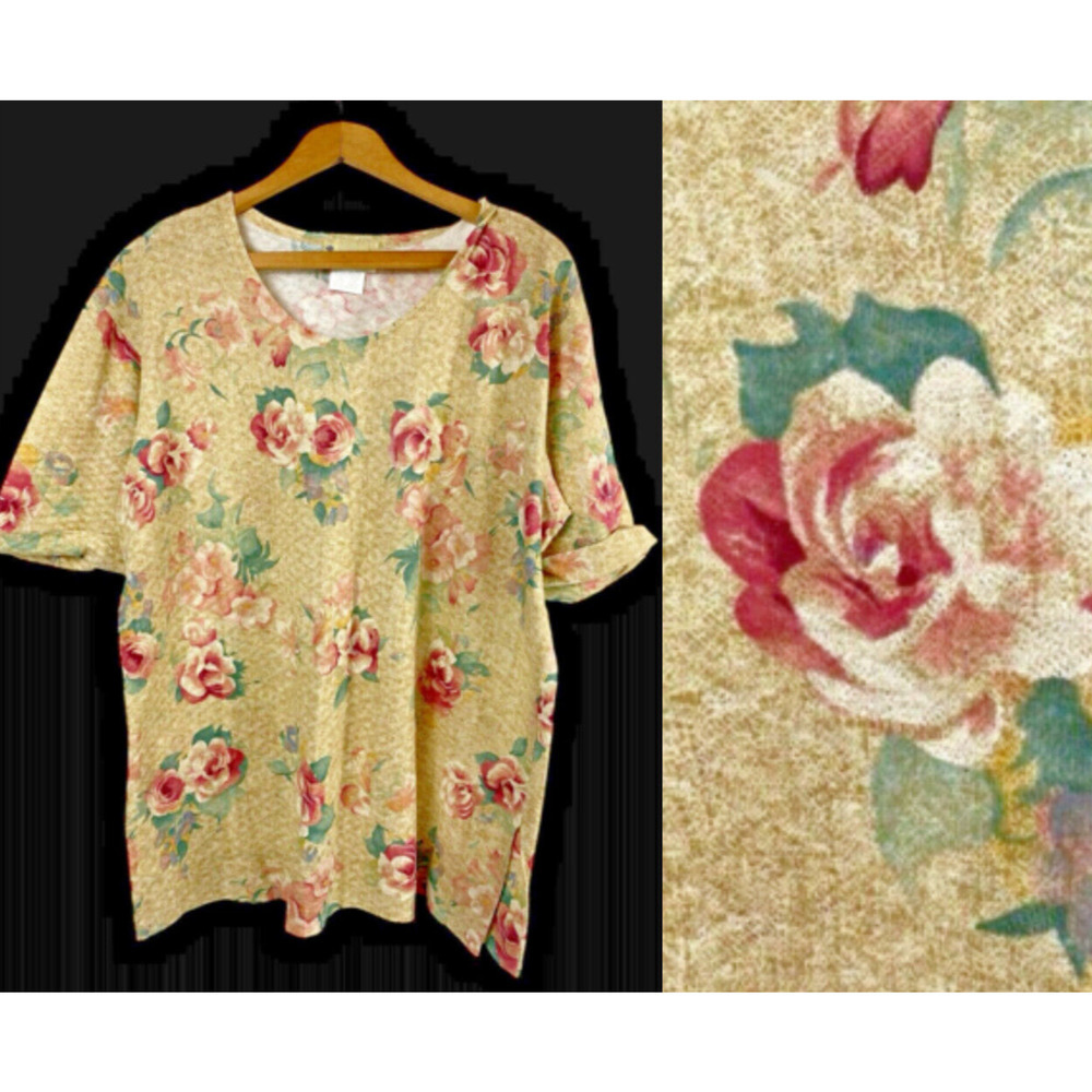 Vintage Floral Shirt Top Size M Rose Romantic Cottagecore 90s Boxy Oversized